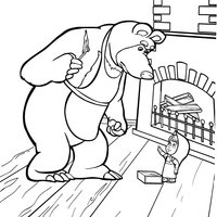 Desenho de Masha e o Urso diante da lareira para colorir