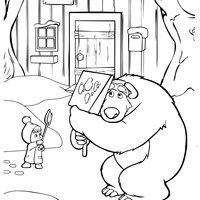 Desenho de Masha e o Urso brincando na neve para colorir