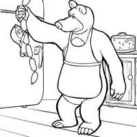 Desenho de Masha e o Urso cozinhando salsicha para colorir
