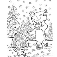 Desenho de Masha e os Ursos fazendo patinação artística para colorir