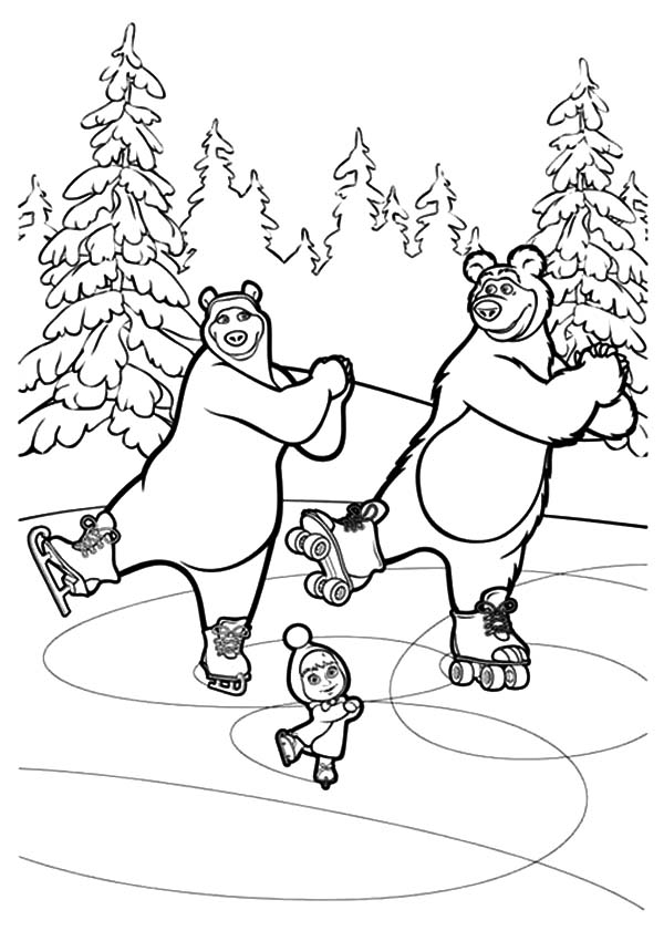 Masha e os ursos patinando