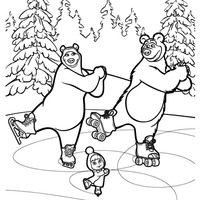 Desenho de Masha e os Ursos patinando para colorir