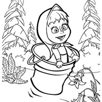 Desenho de Masha pulando com balde para colorir