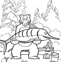 Desenho de O Urso e o peixe espada para colorir