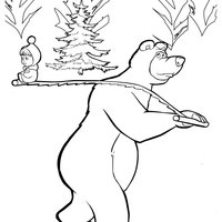 Desenho de Urso carregando Masha para colorir