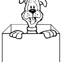 Desenho de Cachorro dentro da caixa para colorir