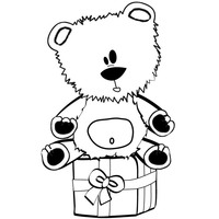 Desenho de Urso de pelúcia em cima da caixa para colorir