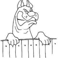 Desenho de Cachorro bravo latindo na cerca para colorir