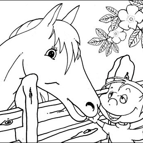 Cavalo e menino na cerca