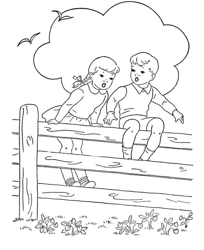 Criancas sentadas na cerca