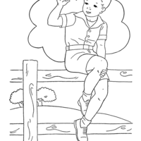 Desenho de Menino sentado na cerca para colorir