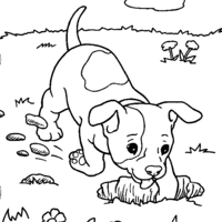 Desenho de Cachorrinho cavando buraco para colorir