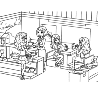 Desenho de Lego Friends cafeteria para colorir
