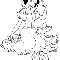 Desenho de Passarinho no dedo da Branca de Neve para colorir