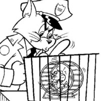Desenho de Tom cuidando de Jerry na gaiola para colorir