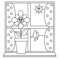 Desenho de Vaso de flor na janela para colorir