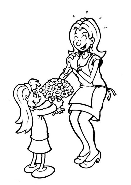Menina dando flores a mulher