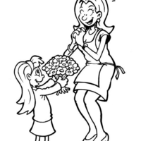 Desenho de Menina dando flores a mulher para colorir