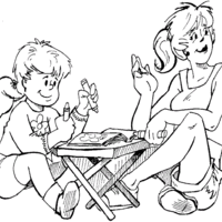 Desenho de Filha e mãe brincando juntas para colorir