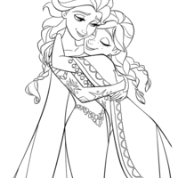 Desenho de Anna abraçando Elsa para colorir