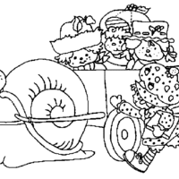 Desenho de Moranguinho e amigos na carroça para colorir