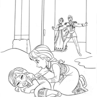 Desenho de Anna e Elsa baby montando Olaf para colorir
