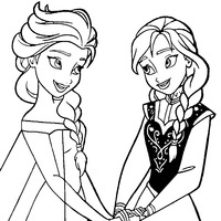 Desenho de Anna e Elsa de mãos dadas para colorir