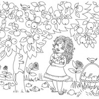 Desenho de Menina colhendo maçãs para colorir