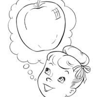 Desenho de Menina pensando em maçã para colorir