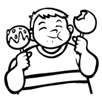 Desenho de Menino comendo maçã do amor para colorir