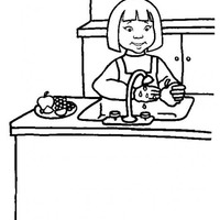 Desenho de Mulher lavando maçã para colorir