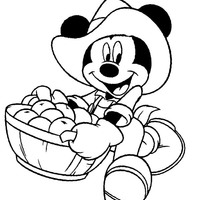 Desenho de Mickey e cesto de maçã para colorir
