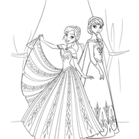Desenho de Anna e Elsa vestidas de gala para colorir