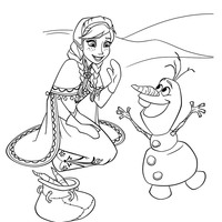 Desenho de Anna conversando com Olaf para colorir