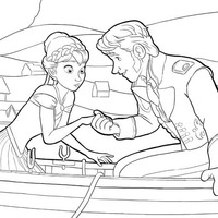 Desenho de Anna e príncipe Hans no barco para colorir