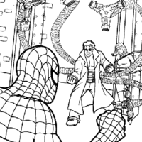 Desenho de Homem Aranha lutando contra inimigo para colorir