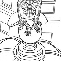 Desenho de Homem Aranha no topo de edifício para colorir