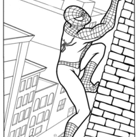 Desenho de Homem Aranha subindo prédio para colorir