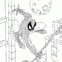 Desenho de Spiderman voando com ajuda da teia para colorir