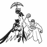 Desenho de Superman e Batman voando para colorir
