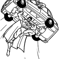 Desenho de Superman levantando carro para colorir