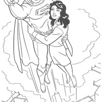 Desenho de Superman salvando mulher para colorir
