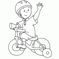 Desenho de Caillou andando de bicicleta com rodinhas para colorir