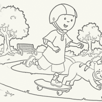 Desenho de Caillou andando de skate para colorir