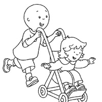 Desenho de Caillou brincando com sua irmã Rosie para colorir