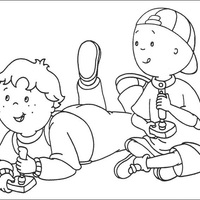 Desenho de Caillou e Leo jogando videogame para colorir