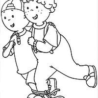 Desenho de Caillou e Leo se divertindo juntos para colorir