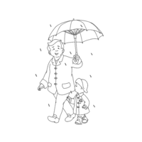 Desenho de Caillou e seu pai na chuva para colorir