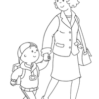 Desenho de Caillou e sua mãe para colorir