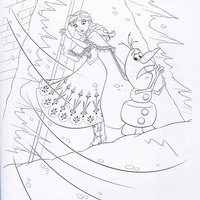 Desenho de Anna e Olaf escapando do castelo de gelo para colorir